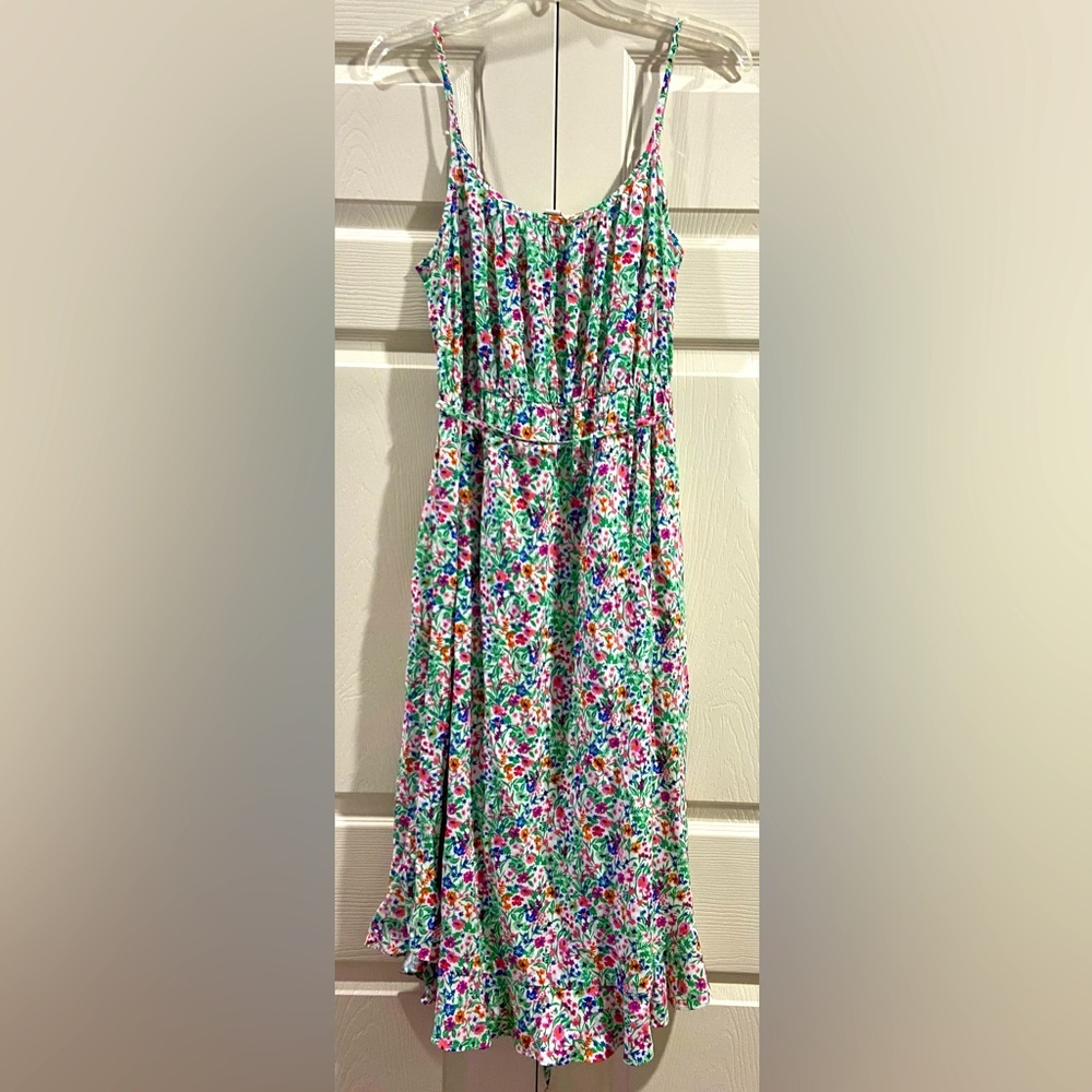 J.CREW Midi Dress Women’s  Sz 6 Floral Ruffle NWT Curved Hem Tie-Waist Viscose